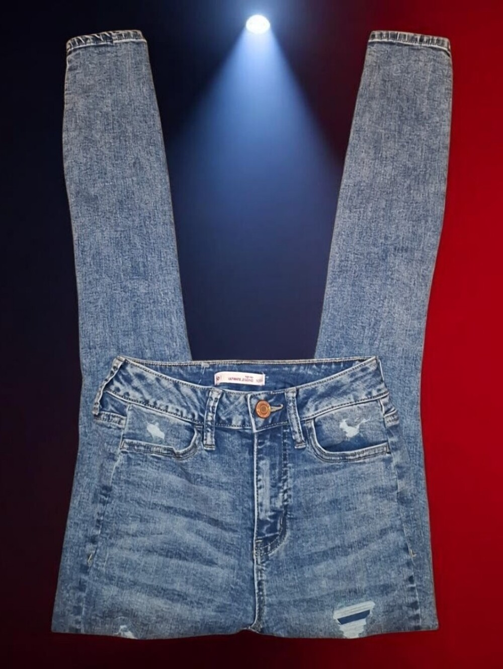 SO Women's High Rise Slim Jegging Jeans Blue Distressed Size 1